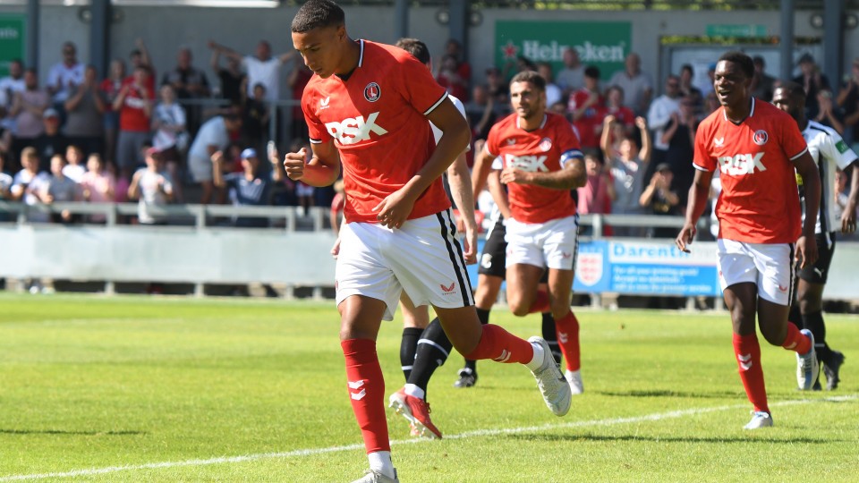 Miles Leaburn celebrates scoring against Dartford