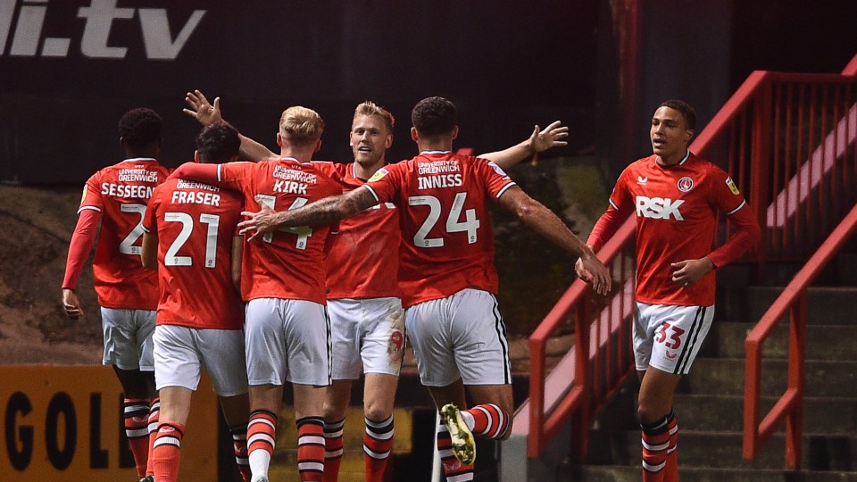 Charlton players celebrating together