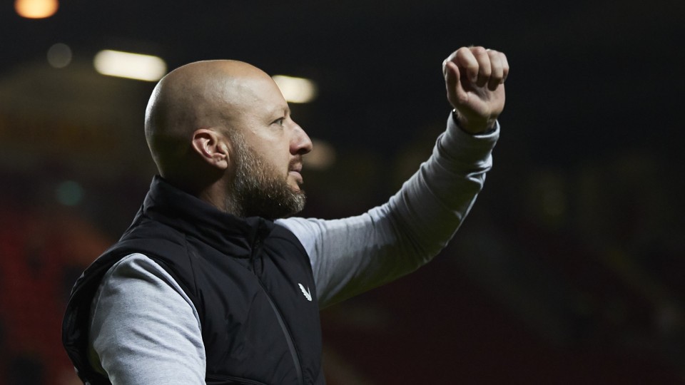 Ben Garner celebrates victory against Portsmouth
