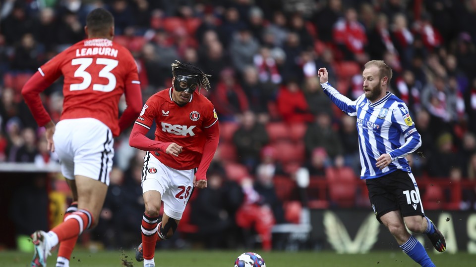 Sean Clare battles for the ball