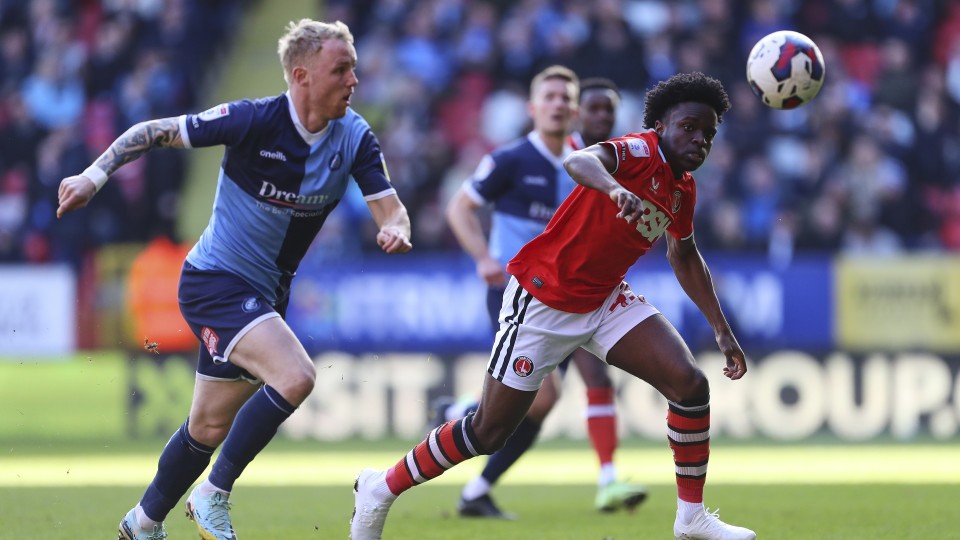 Tyreece Campbell challenges for the ball