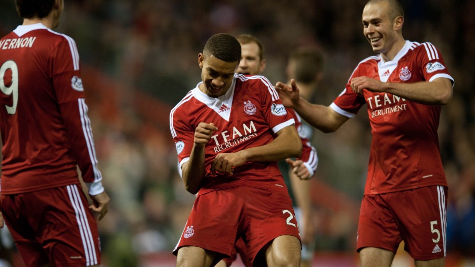 Michael Hector celebrates a goal for Aberdeen