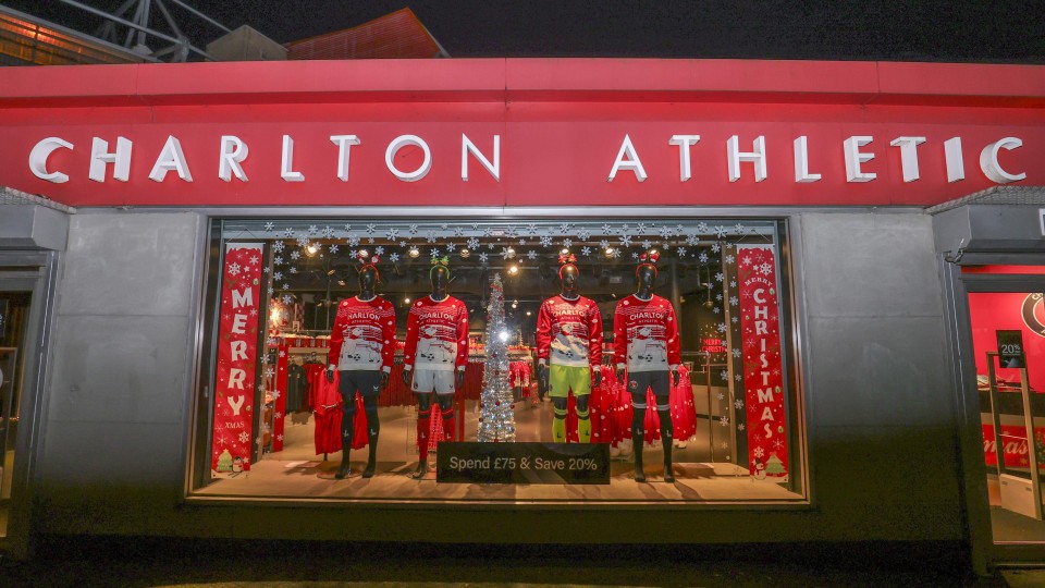 Club shop with Merry Christmas signs