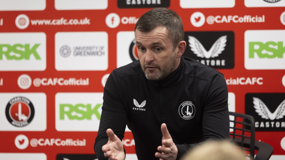 Nathan Jones speaks to the press