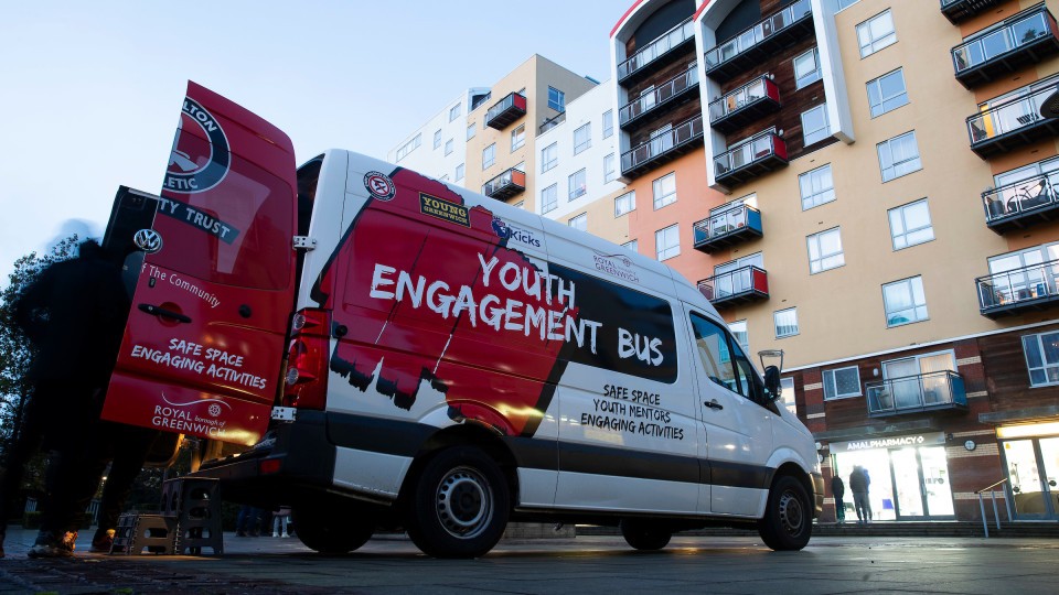 Youth engagement bus at Greenwich Peninsula