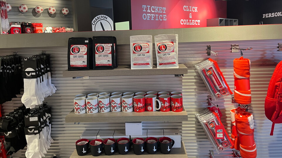 Drury Tea and Coffee Company products on sale in the Charlton Athletic club shop.