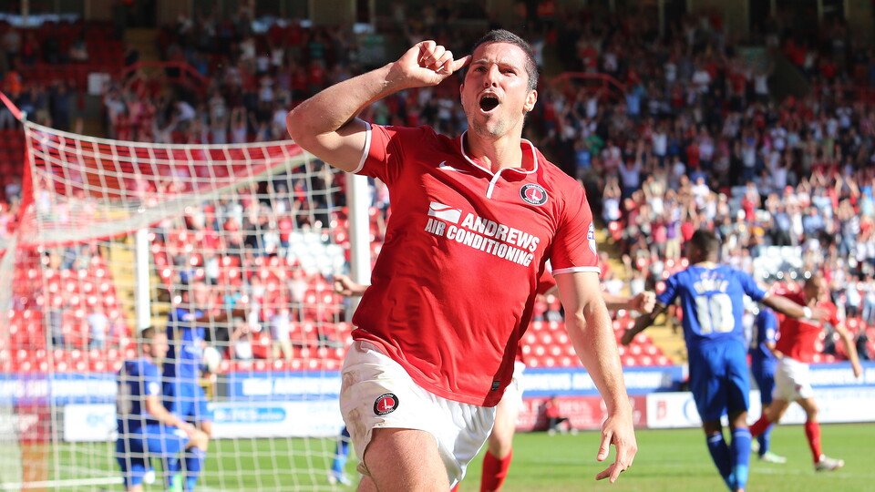Kermorgant celebrates scoring for Charlton against Leicester