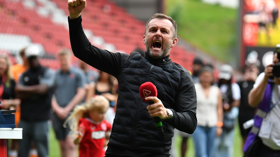 Nathan Jones celebrates
