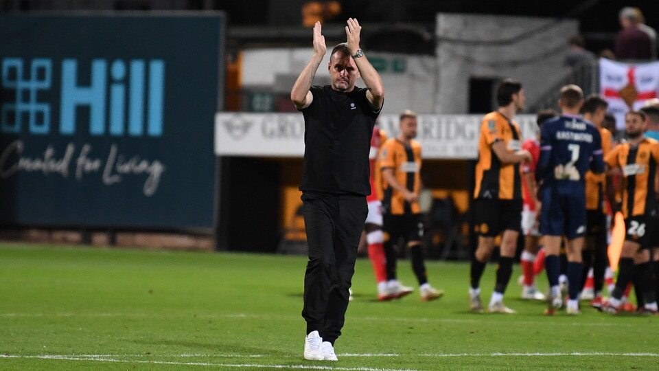 Nathan Jones claps supporters