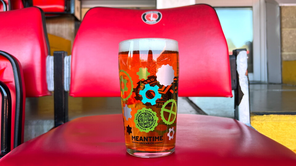 Meantime pint in the stands at The Valley