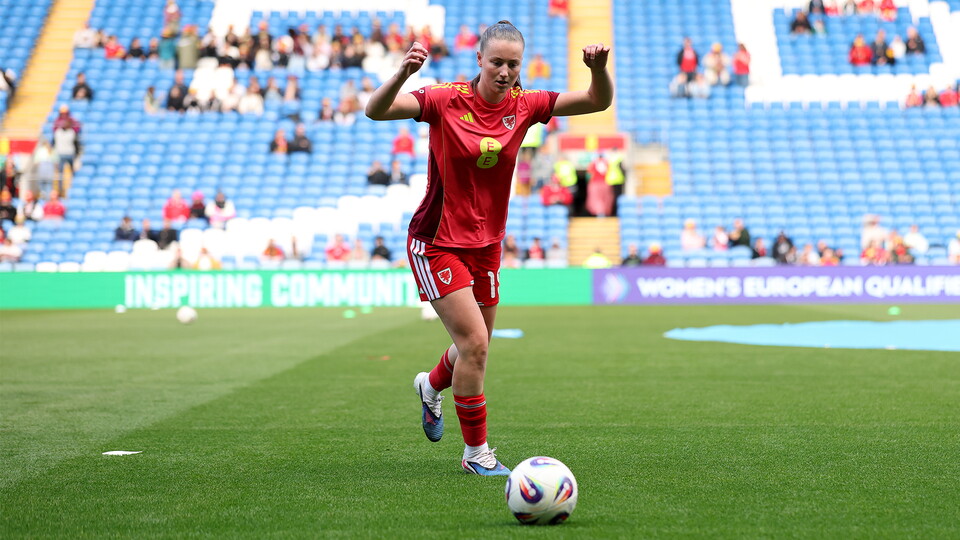 Mia Ross warming up for Wales before their game against the Czech Republic