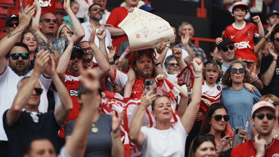 Fans celebrating against Leicester City